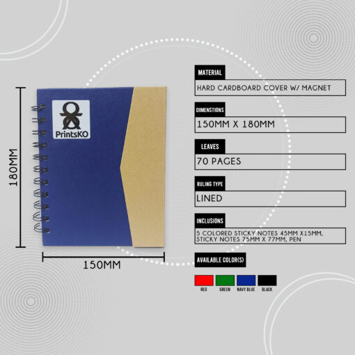 Magnetic Hard Bound Notebook Set with Sticky Notes and Pen - Image 2