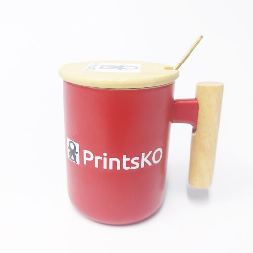 Wooden Handle Ceramic Mug with Lid - Image 4