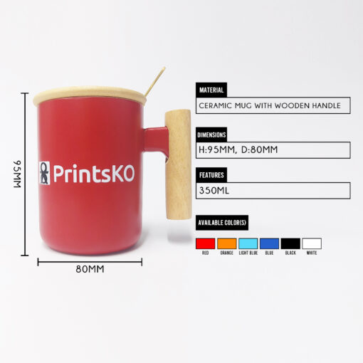 Wooden Handle Ceramic Mug with Lid - Image 2