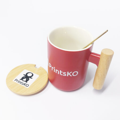 Wooden Handle Ceramic Mug with Lid - Image 5