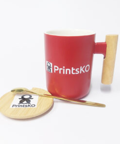 Wooden Handle Ceramic Mug with Lid